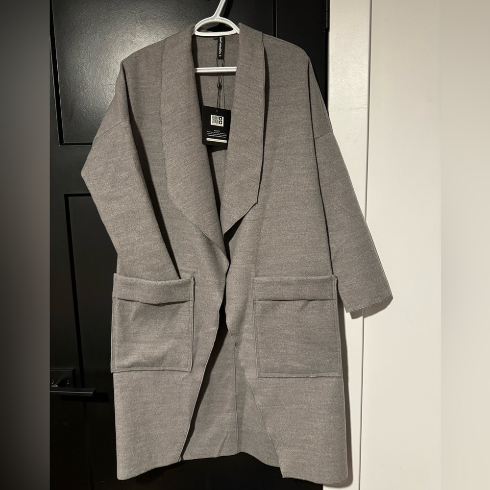 Just Fashion Now Woolen Cloth Long Open Peacoat with Pockets